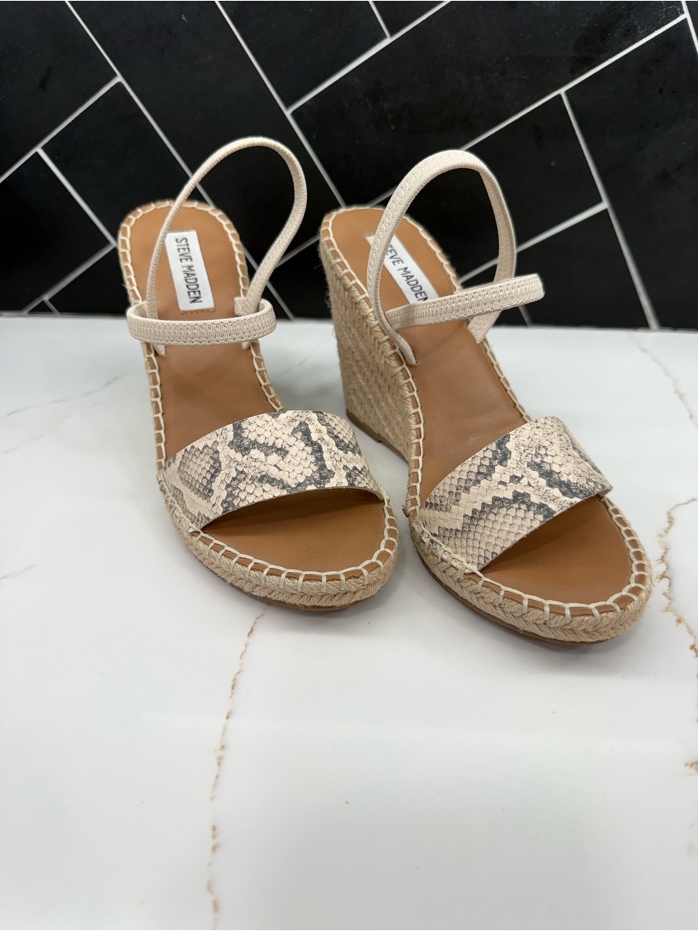 Mckenzie Cream Snake-Print Espadrille Wedge Sandals